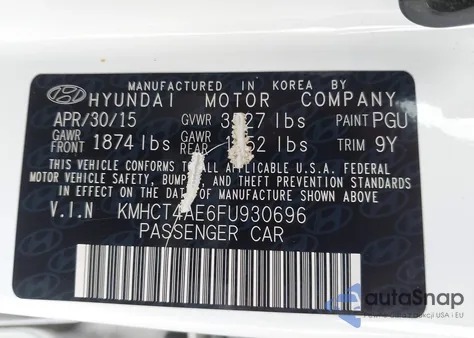 2015 Hyundai Accent Gls из США, поврежденный, VIN KMHCT4AE6FU930696